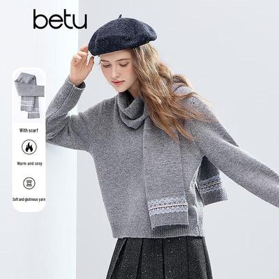 Betu Women's 2025 Winter Scarf Pullover Sweater