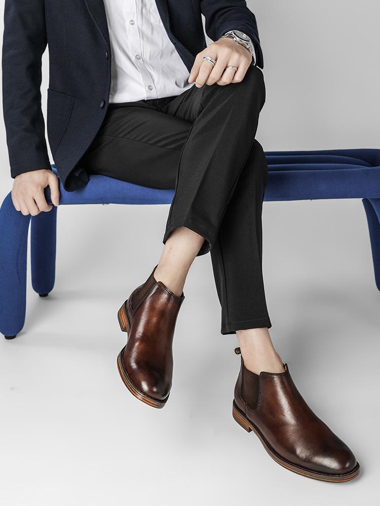 Chelsea Herrenstiefel Herren Formelle Kleidung Retro High Top Lederschuhe Britische Business Top Layer Rindsleder Schuhe