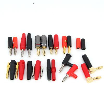 1 para Złoty metal Miedź 4mm Wtyk męski żeński Bananowy do gniazda żeńskiego czerwony czarny Audio Głośnik Śrubowy wtyk kątowy Bezlutowy