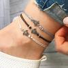3Pcs Bohemia Women Weaved Rope Sea Turtle Stone Anklet Bracelet Foot Jewelry