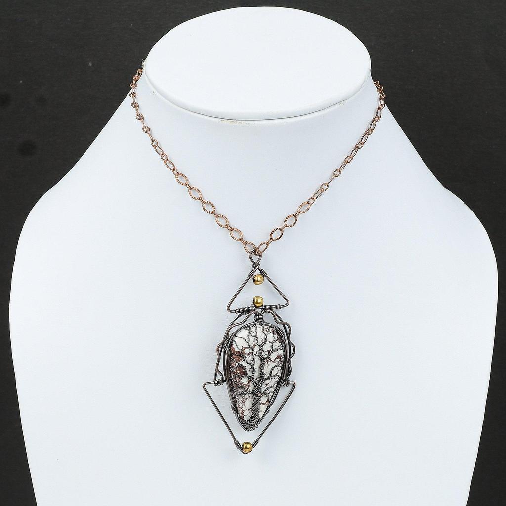 Tree Of Life Wild Horse Magnesite Pendant Copper Wire Wrapped Pendant Handmade Gemstone Jewelry Gift For Mother Tree Of Life Copper Jewelry