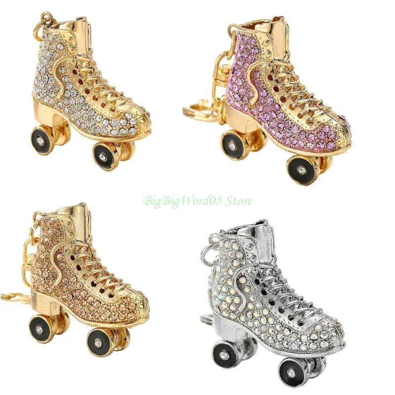 24TE Ice Skates Keychain Sparkling Crystal for Rhinestone Keyrings Car Bag Pendant Purse Handbag Charm for Women Girls