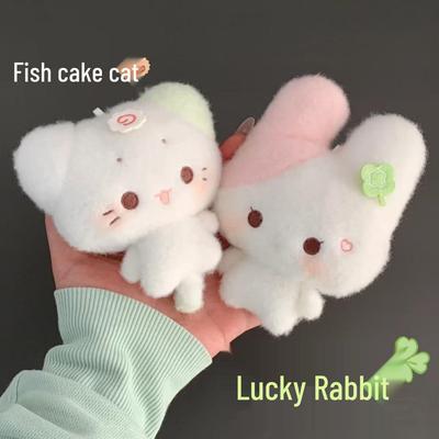 Adorable Fish Cake Kitten & Lucky Rabbit Plush Toy - Soft Stuffed Pendant, Perfect Cotton Doll Gift for Girls