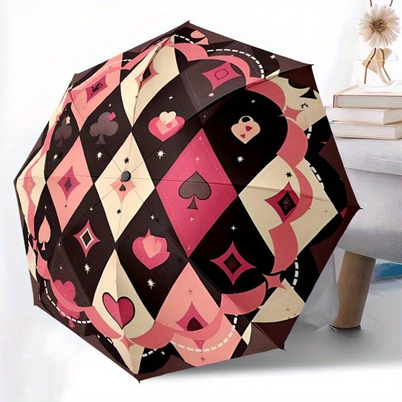 1pc Pink Plaid Pattern Automatic Open/Close Umbrella, Portable Folding umbrella for Everyday Use yy250826029