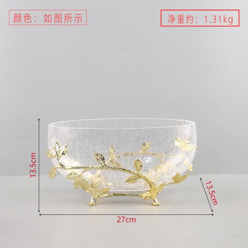 Modern Glass Fruit Bowl With Metal Tray Ice Crack Minimalist Dining Table Decor Restaurant Hotel Airbnb