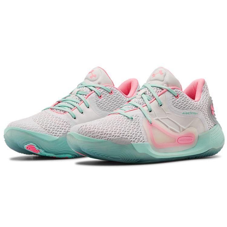 Under Armour Zapatillas unisex Anatomix Spawn 2 blancas y rosas en azul claro 3022626-104