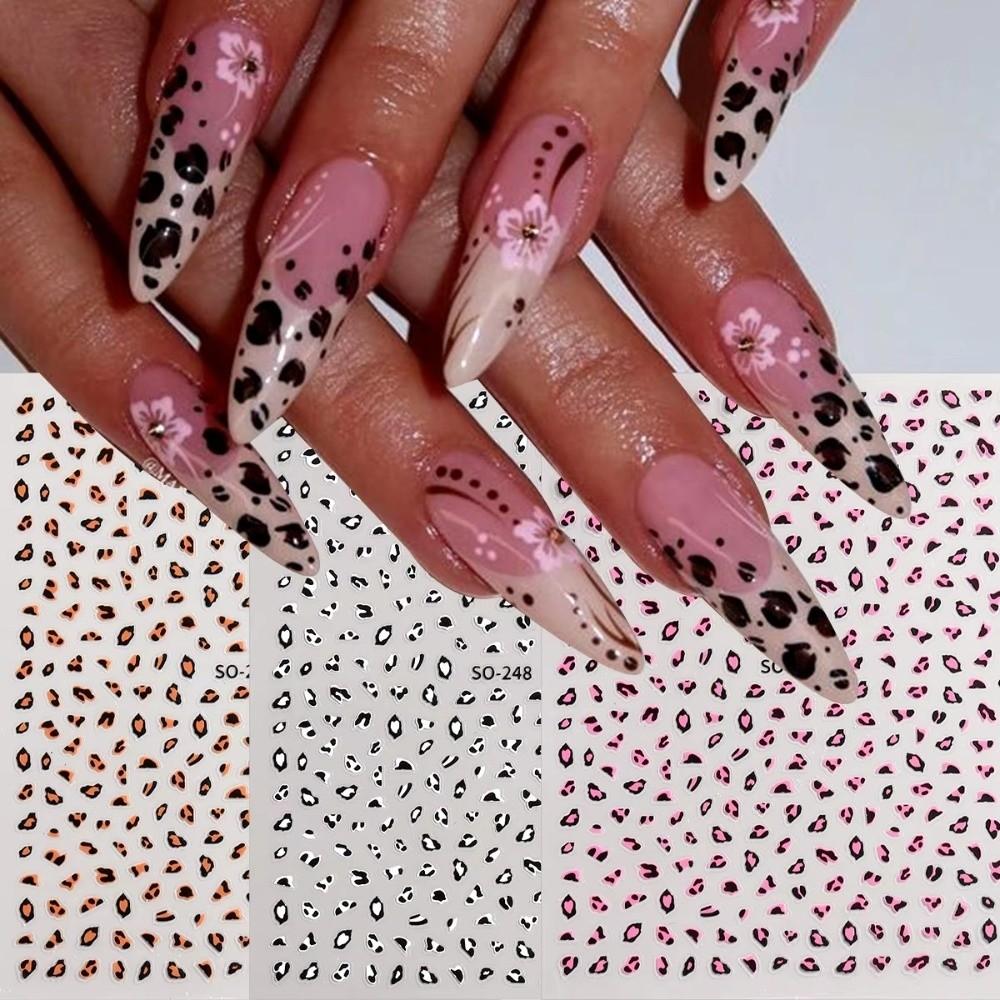 Brown Black Pink Colors Leopard Print Nail Stickers Self-Adhesive Nail Sliders  DIY Nail Decoration