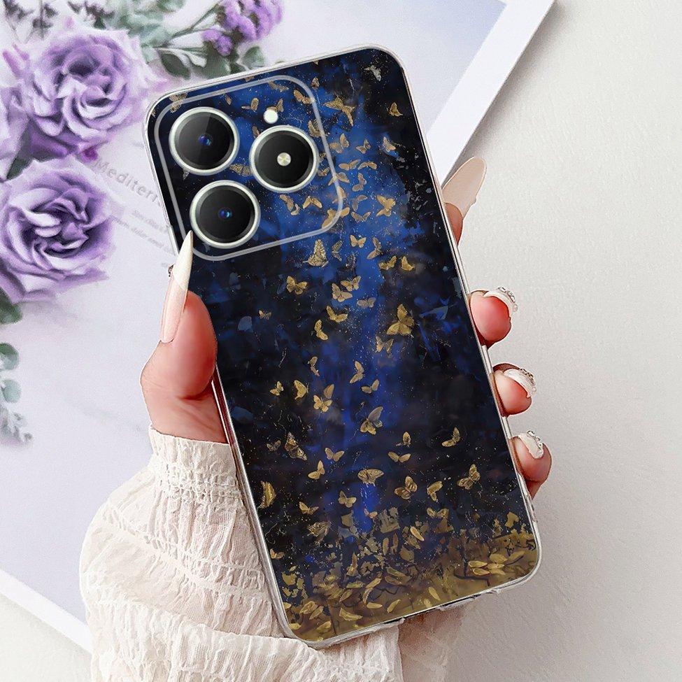 4G Clear For Realme Note 60 Case RMX3933 Luxury Butterfly Love Flowers Cool Lion Painted Phone Case For Realme Note 60X RMX3938