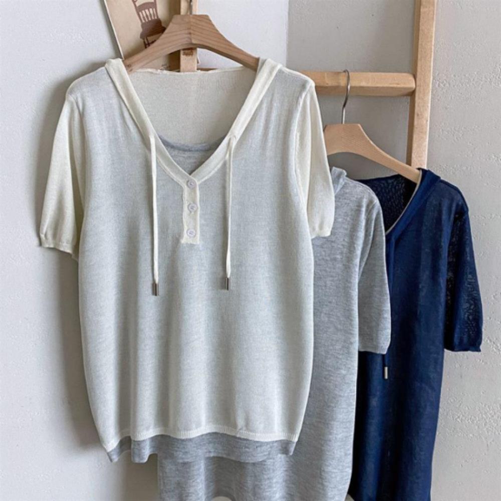 New ArriVals Open Run Women V Neck Hoodie String Short sleeVe Knit Casual Layer