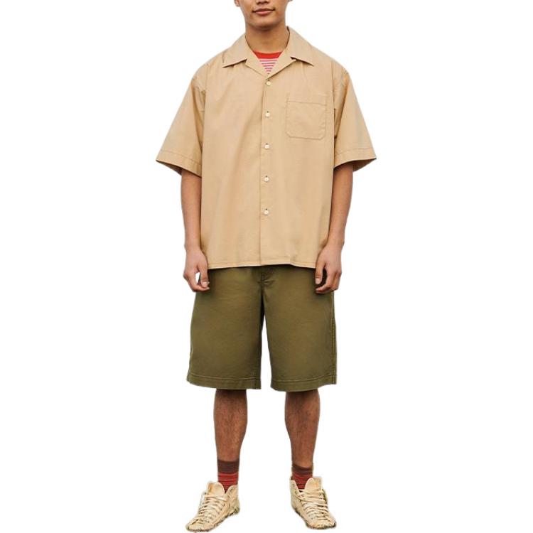 Uniqlo Marni Collaboration Solid Color Summer Cuban Collar Single-Breasted Short Sleeve Shirt Men Shirts Beige 449635-31