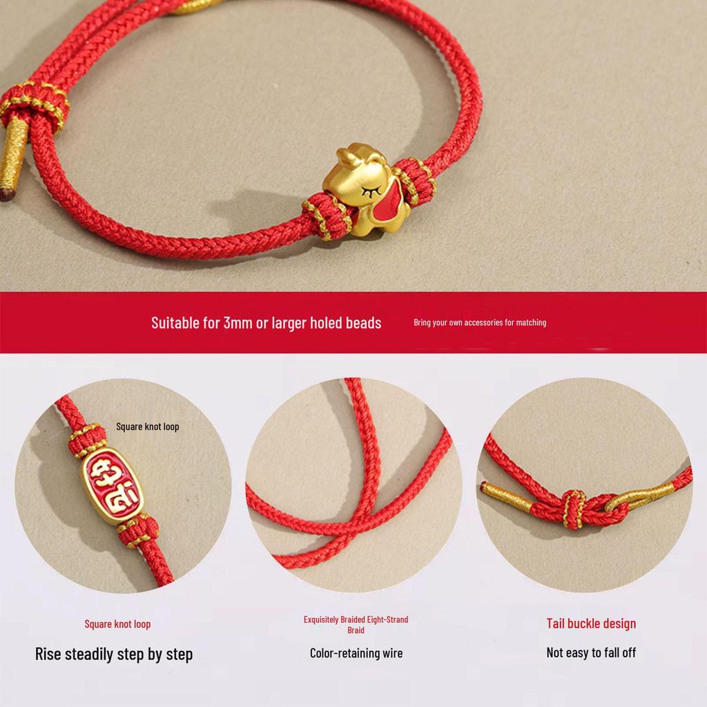 Handmade Eight-Strand Woven Red Rope Bracelet for Beading - Ethnic Style Birth Year Charm