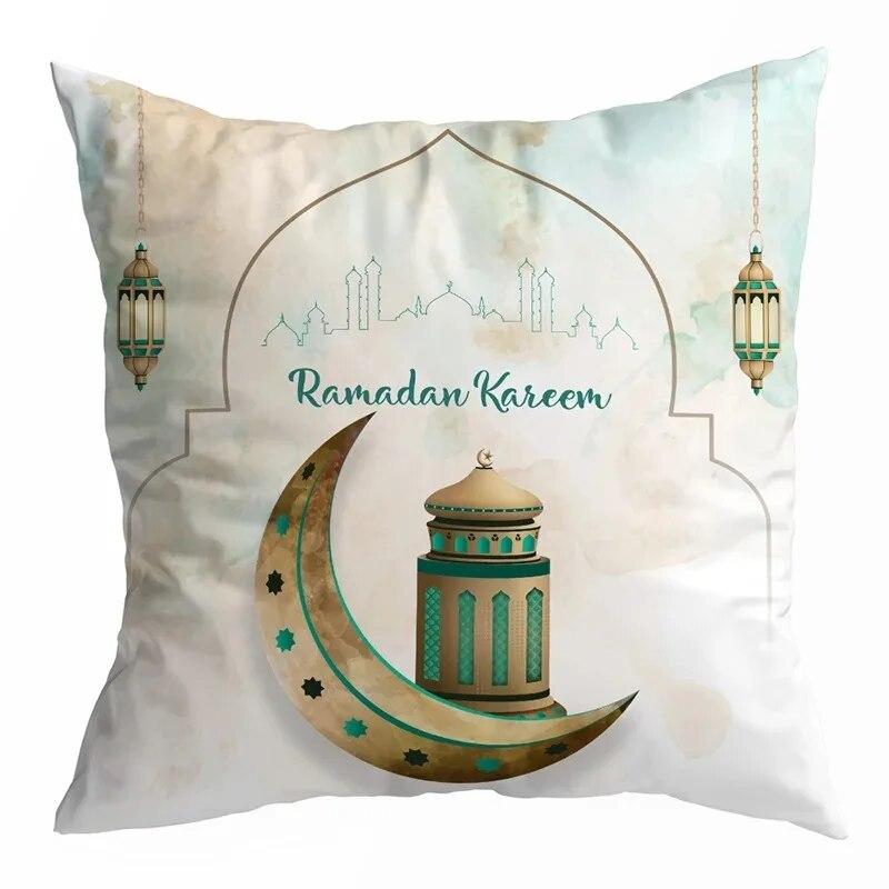 Ramadan Decoration 2024 Mubarak Cushion Cover Cotton Eid Mubarak Islamic Muslim Happy Eid Mosque Pillowcase Party Supplies