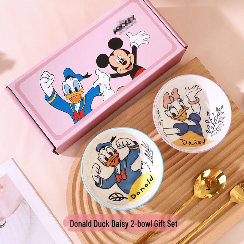 Donald & Daisy Ceramic Bowl Gift Set Striped 2 Bowls (Donald Duck Daisy)