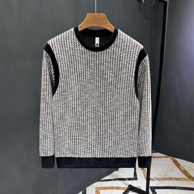 Spring 2024 Men's Sweater Patchwork Assorted Colors Skin-Friendly Fabric Fashion Versatile Top Casual Long-Sleeved Bottoming Shirt