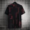 Men Ice Silk T-shirts Summer O-neck Short Sleeves Casual Shirts Oversized Geometric Graphic Print Tees Soft Breathable Cool Tops