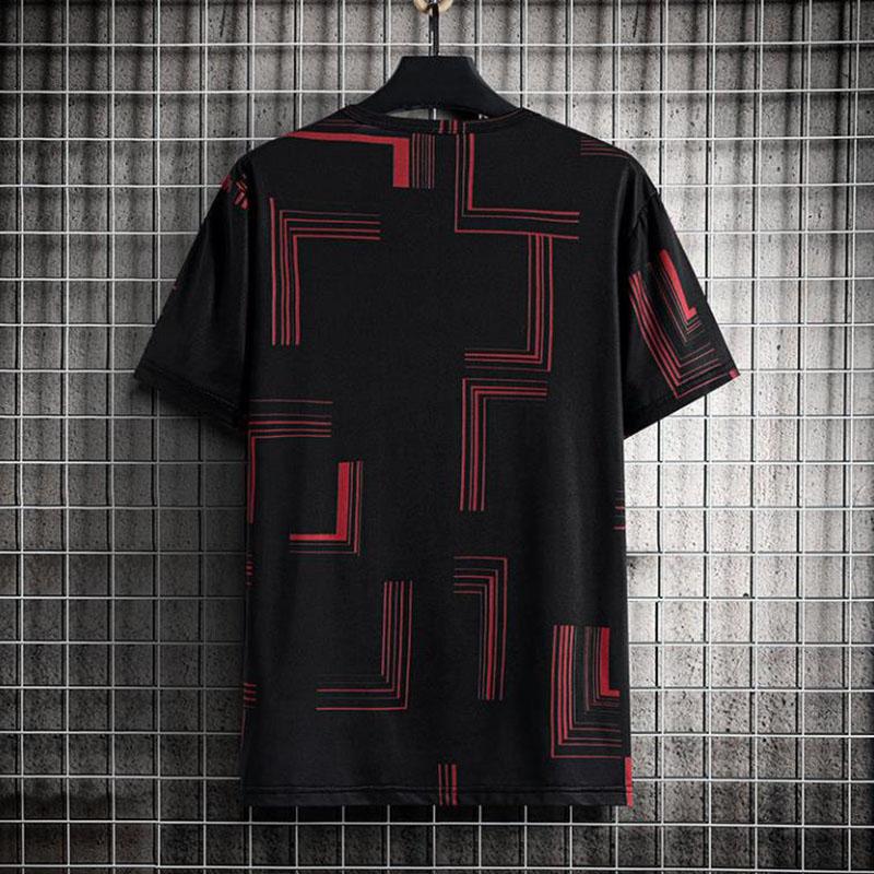 Men Ice Silk T-shirts Summer O-neck Short Sleeves Casual Shirts Oversized Geometric Graphic Print Tees Soft Breathable Cool Tops