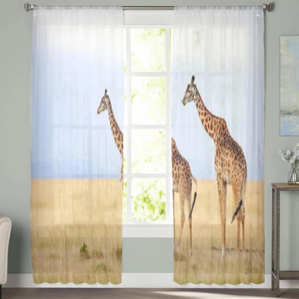 Fenstervorhänge mit Giraffe im wilden Zoo, transparenter Chiffon-Tüllvorhang für Zuhause, Wohnzimmer, Hintergrunddekoration