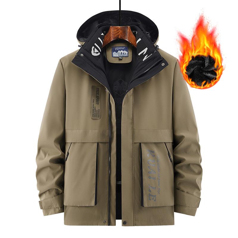 Hooded Cotton-padded Clothes Men's Casual Velvet Thickened Warm Multi-functional Jacket Autumn and Winter Windproof Three-in-one Jacket