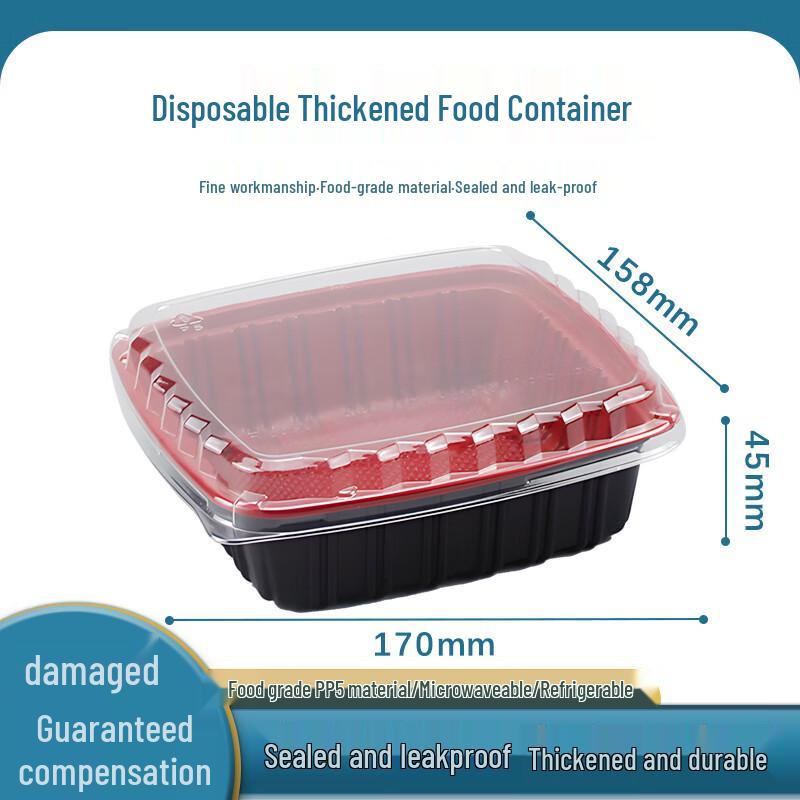 

Xinpaike Disposable 650ml Red-Black Takeaway Meal Boxes