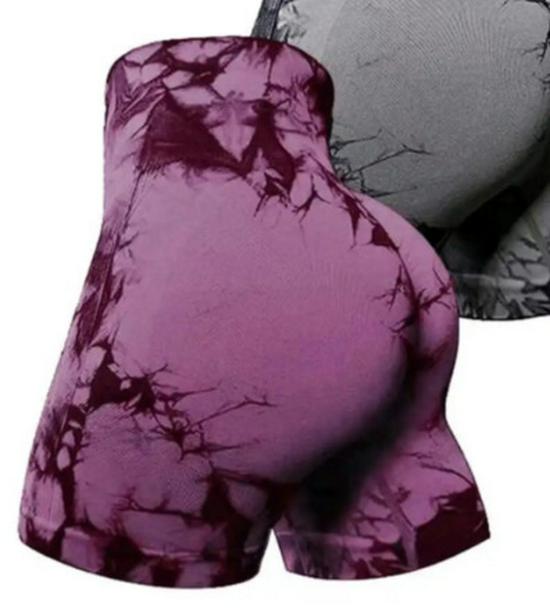 European & American Tie-Dye High-Waist Quick-Dry Yoga Shorts: Seamless, Elastic, Hip-Lifting, Fitness-Ready