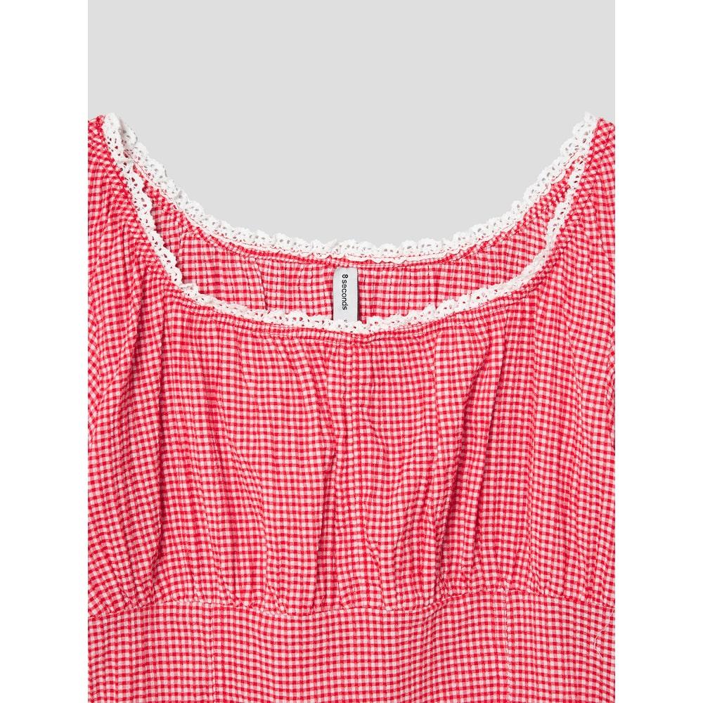 8seconds Gingham Check Crop Blouse Red (114765Ay36)