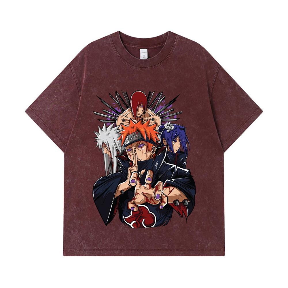 275 GSM Washed T-shirts 100% Cotton Naruto V10 Pain Print Unisex Heavy Cotton T Shirt