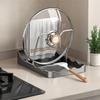 Double Layer Pot Lid Rack 2-In-1 Lid Storage Rack with 2 Sponge Drainers Countertop Kitchen Storage Rack with Spoon Rest