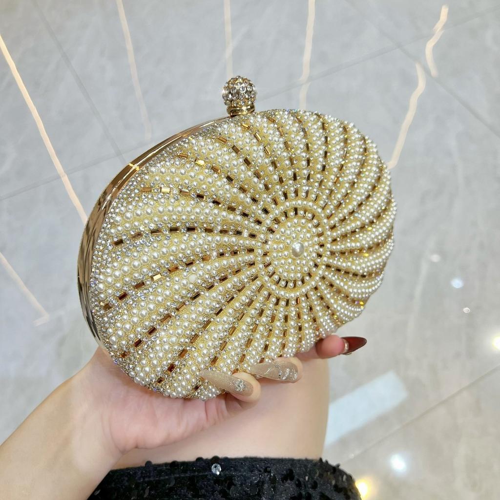 Premium pearl dinner bag Celebrity clutch bag Small fashion small fragrant handbag Oblique span bag