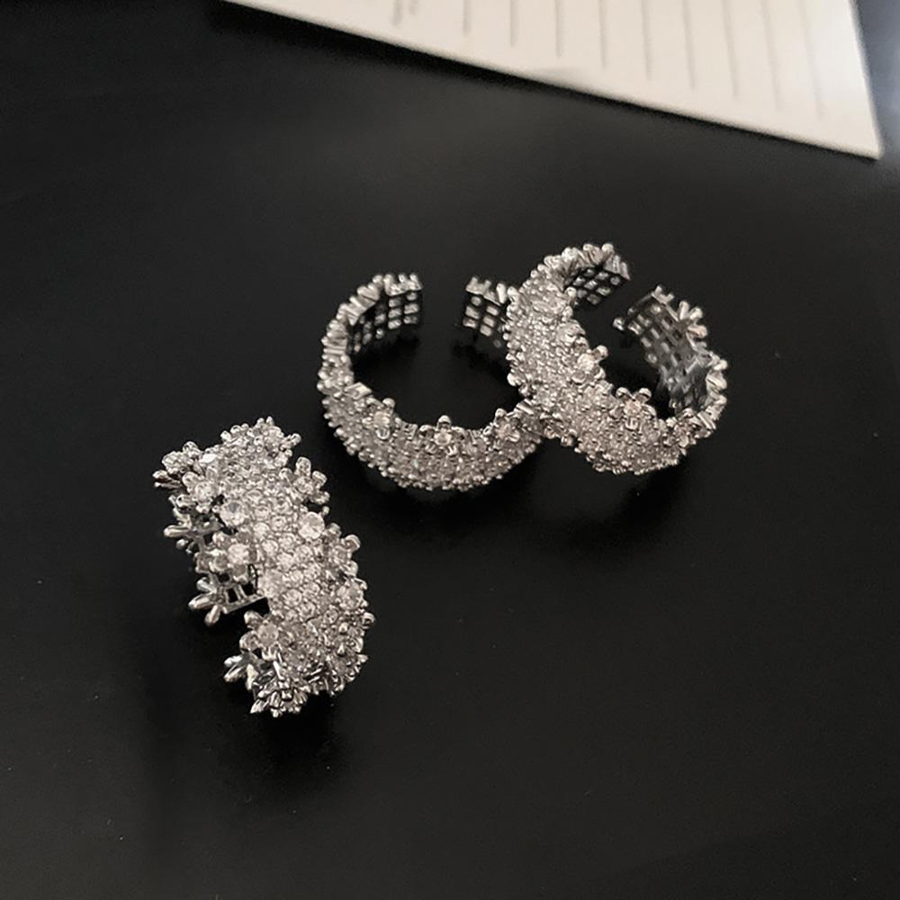 2025 New 20mm Wide Paved Diamond Gold Silver Cuff Rings For Women Zirconia Figure Accessory