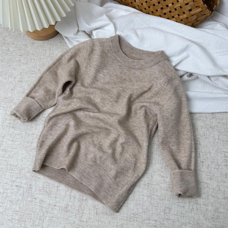 Pull En Laine à Col Rond pour Enfants - Pull Tricoté Unisexe Automne/Hiver pour Bébés et Tout-Petits