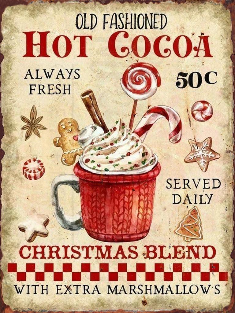 Christmas Hot Drink Metal Tin Sign Bakery Coffee Shop Bar Dessert House Vintage Wall Decor Poster Home Kitchen Decoration Plaque