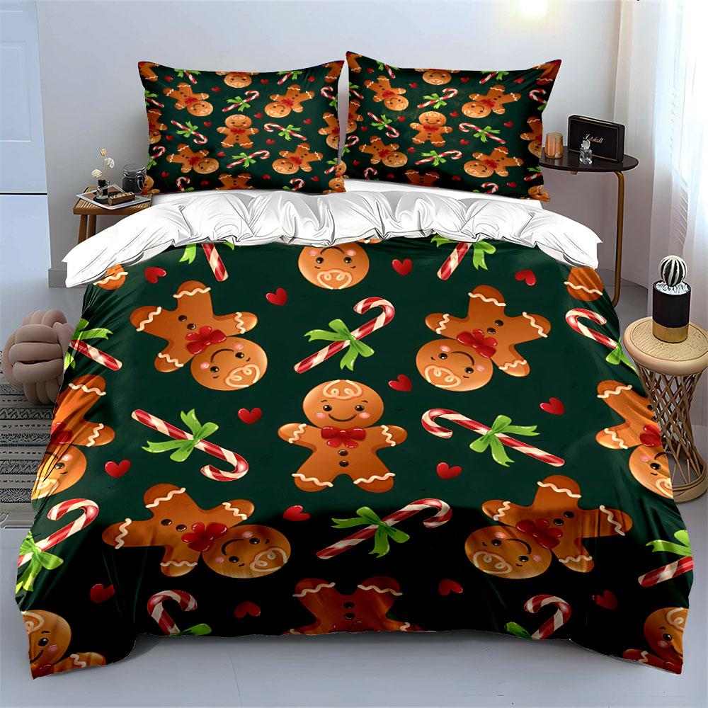 Gingerbread Candy Cane Print Bedding Duvet Cover Set Duvet Cover Pillowcases (1*Duvet Cover 2*Pillowcases, without duvet insert)