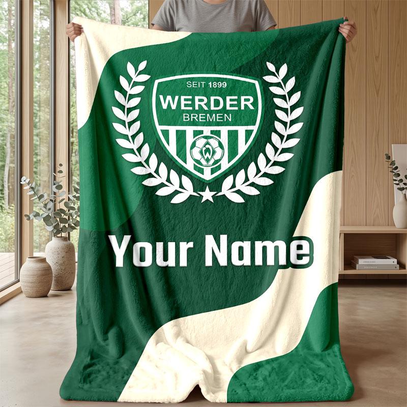 Coperta in Flanella Personalizzata con Nome Testo FC Werder Bremen Logo Calcio Coperta Plaid in Pile Personalizzata Regalo Speciale per Divano Camera da Letto Casa