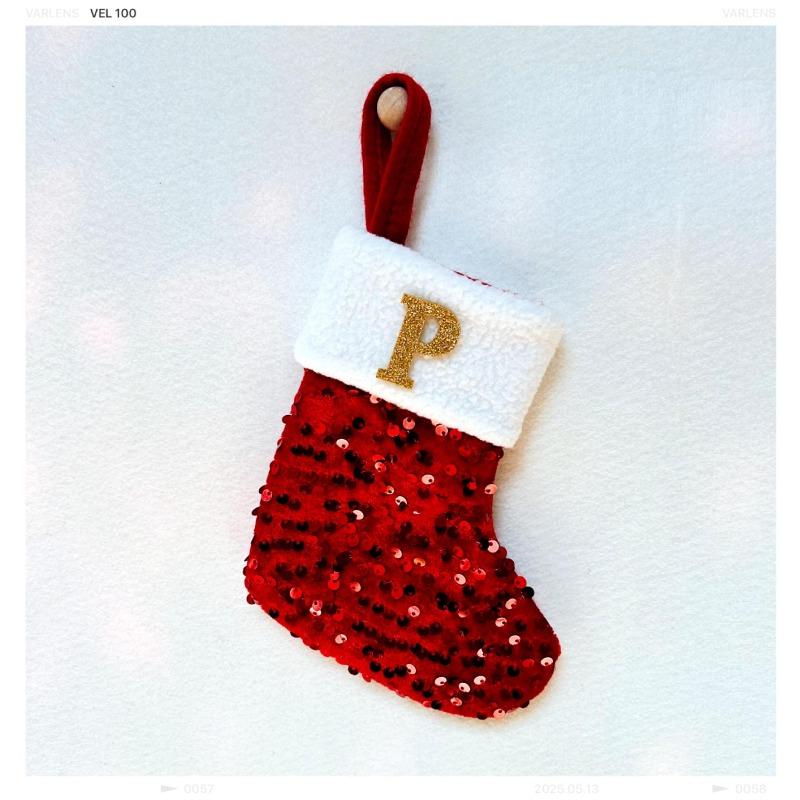 New creative DIY silver sequined knitted socks red letter christmas stockings christmas day decorative knickknacks
