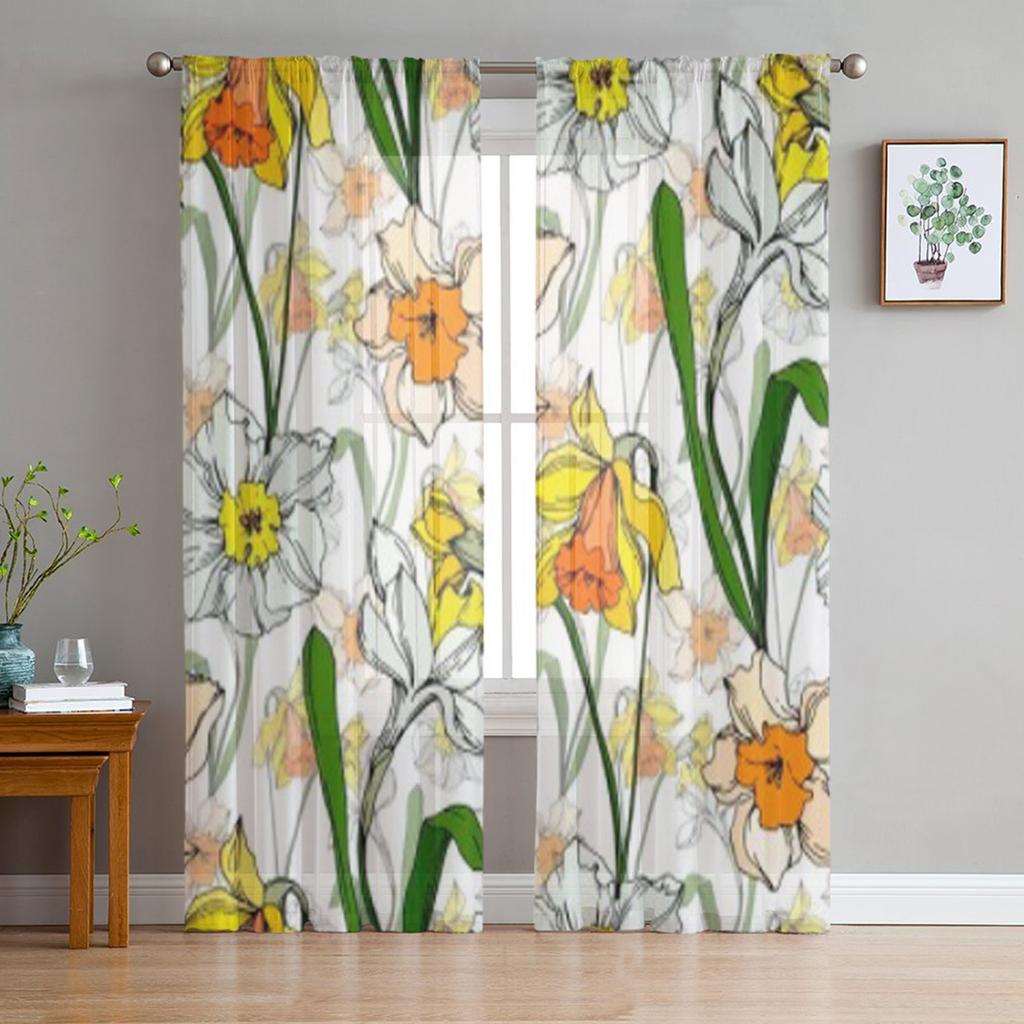 Luxury Tulle Curtains Summer Flamingo Tropical Living Room Kitchen Chiffon Curtain Youth Bedroom Sheer Floor Valance Curtain