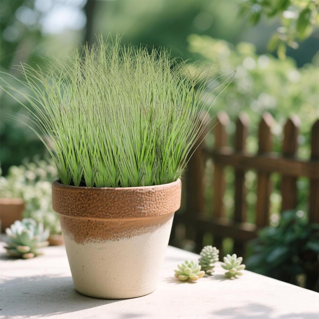 Artificial Grass Plants, 10 Pcs Fake Tall Grass, Outdoor Artificial Plants, Fake Green GrassPlant Decor Faux Wheat Greenery Tall Green Planters Stems