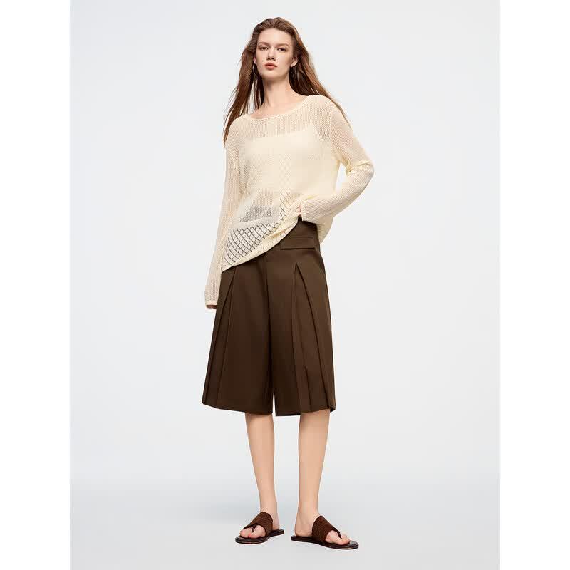 ELLE Women's Vintage High-Waist Cropped Wide-Leg Shorts
