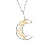 Silver Hand-Wound Colorful Gravel Bead Crystal Amethyst Moon Pendant Necklace N130