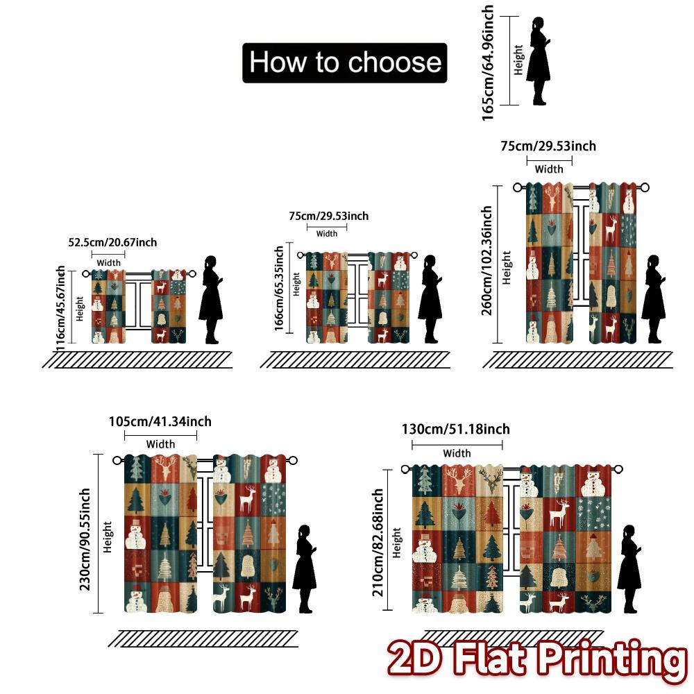 2D Flat Printing  JIT 2pcs   Curtains (Without Rod) Festive Patchwork Modern Curtains&Window Treatment Versatile Polyester Fabric