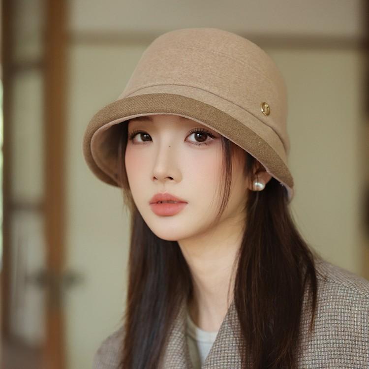 Autumn and Winter New Woolen Bucket Hat Women's Warm Ear Protector Basin Hat Elegant Fashion Bucket Hat
