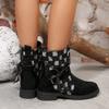 2025 New Leopard Print Boots Women's Winter Plus Size Belt Buckle British Style Round Toe Suede Stitched Martin Boots