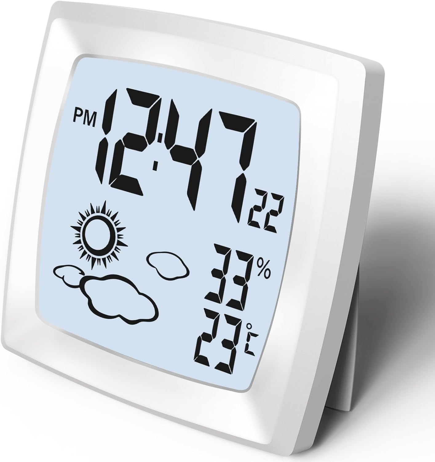 

Маленькие часы, цифровой будильник на батарейках с подсветкой, индикацией температуры и влажности в помещении, 12/24-часовой формат даты, дорожный будильник чистый белый