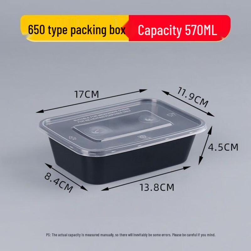 Disposable Plastic Takeaway Containers with Lids 650ml Square, 300 Pcs