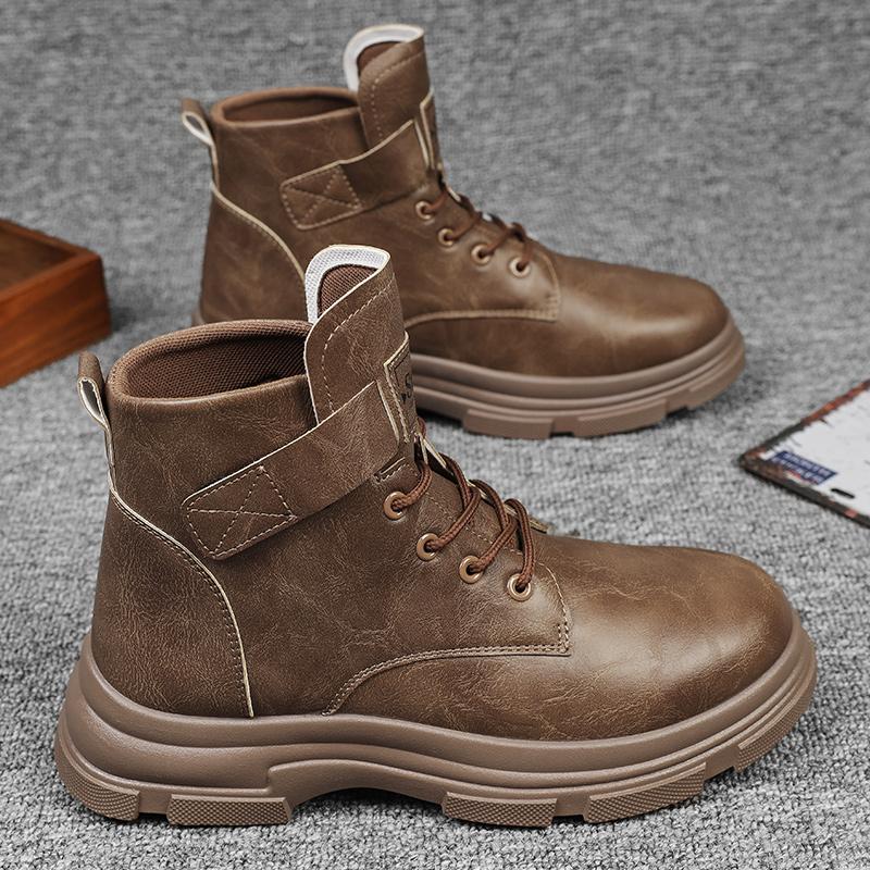 Ankle Boots Men's Casual Shoes Platform Sports Shoes Leather Shoes Fashion Round Toe Motorcycle Boots Man Casual Shoes Safety