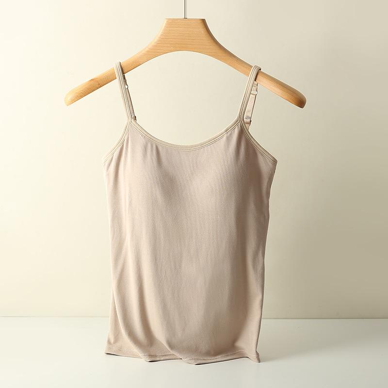 

Красивый жилет-комбинезон для женщин из модала с тонкой подкладкой и встроенной подушкой для груди, белый, базовый топ для верхней одежды 2XL хаки