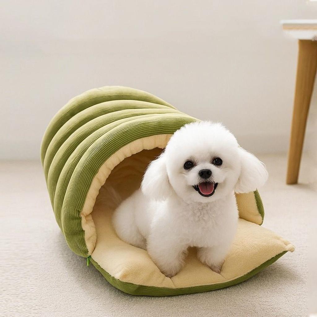 Warm Enclosed Cat Bed Removable Calming Pet Nest Cave Foldable Corduroy Fluffy Sleeping Bed for Indoor Cats & Small Dogs