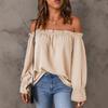 One Word Snow Silk Shirt Women Spring Autumn New Style Solid Color Crew Neck Sexy Off-Shoulder Top for Women