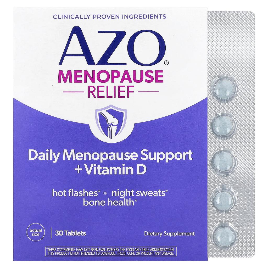 Azo Menopause Symptom Relief, Daily Menopause Symptom Relief + Vitamin D, 30 Tablets