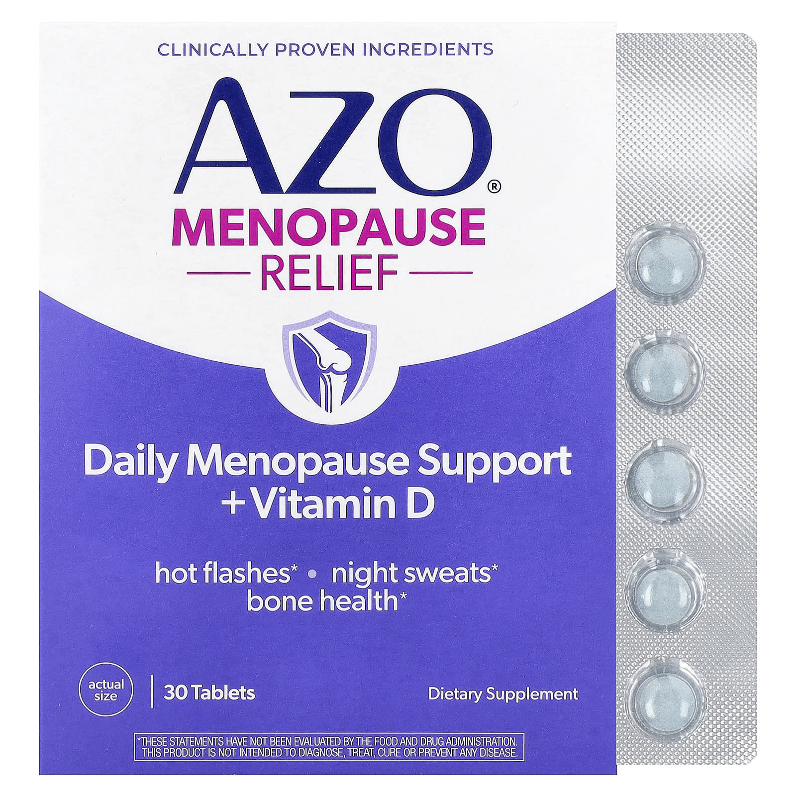 

AZO, Menopause Symptom Relief, Daily Menopause Symptom Relief + Vitamin D, 30 Tablets