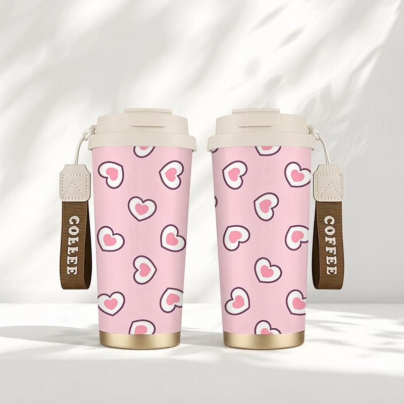 Coffee Mug 532ml Heart Element Lanyard Insulated Cup Handheld Cup Outdoor Cup Leakproof Hand Cup Lightweight Cup